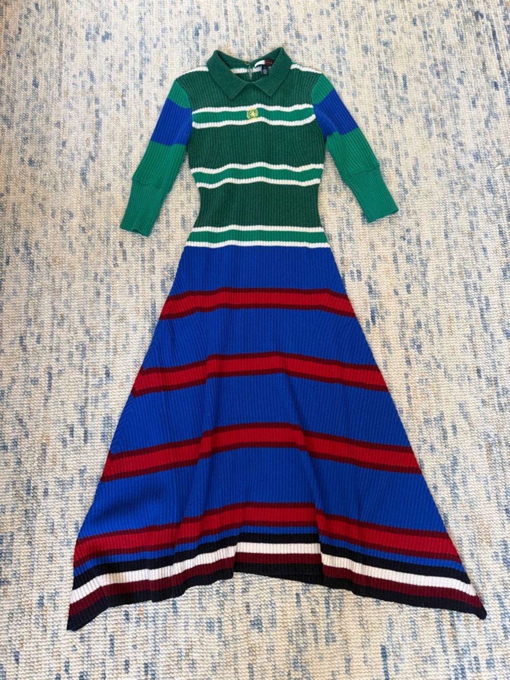 Tommy Hilfiger Green and White Striped Polo Sweater